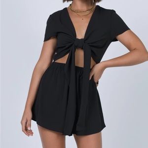 Princess Polly Ragnar Tie Front Romper in black